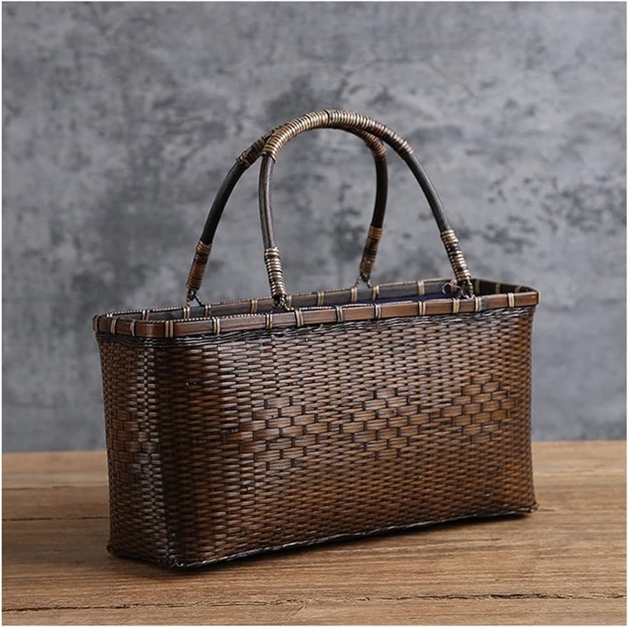 山葡萄かごバッグ 手作り 網代編み 手提げ 籠バック 内布付き 網代編み